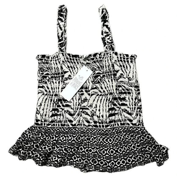 Patrons Of Peace Boho Palm Leaf Geo Print Smocked Peplum Top Size Medium - Picture 2 of 8